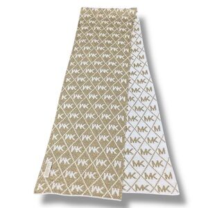 MICHAEL Michael Kors Signature Logo Sparkly Glittery Gold & Cream Colored Scarf